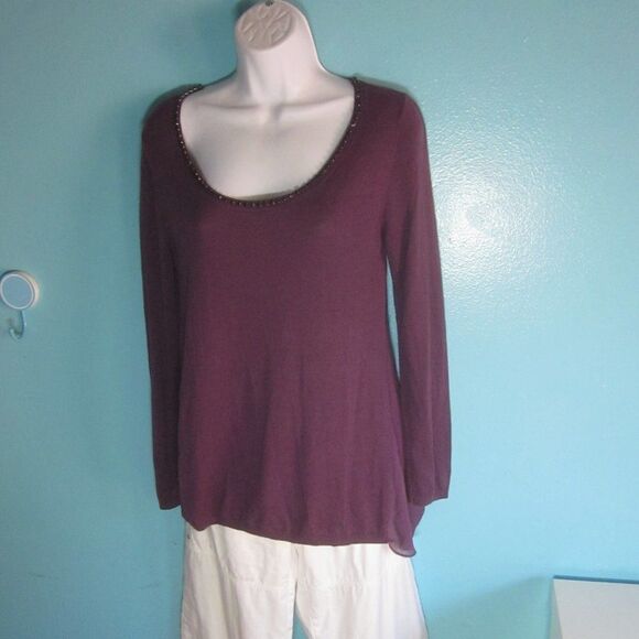 Zero Degrees Celsius Womens Size S Silk Knit Top Purple Jeweled Scoop Neckline - Picture 6 of 11